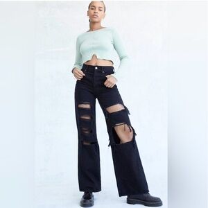 PacSun 26 Baggy Jeans High Waisted Women’s Black Distressed Frayed Hems